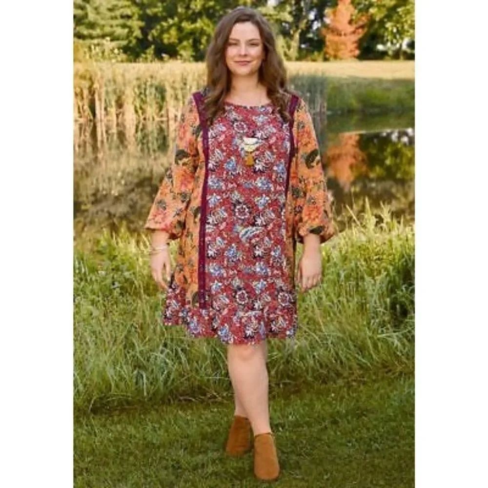 Matilda Jane LOVELY MENAGERIE Dress Medium M Rayon Floral Flounce Hem NWT.Armpi